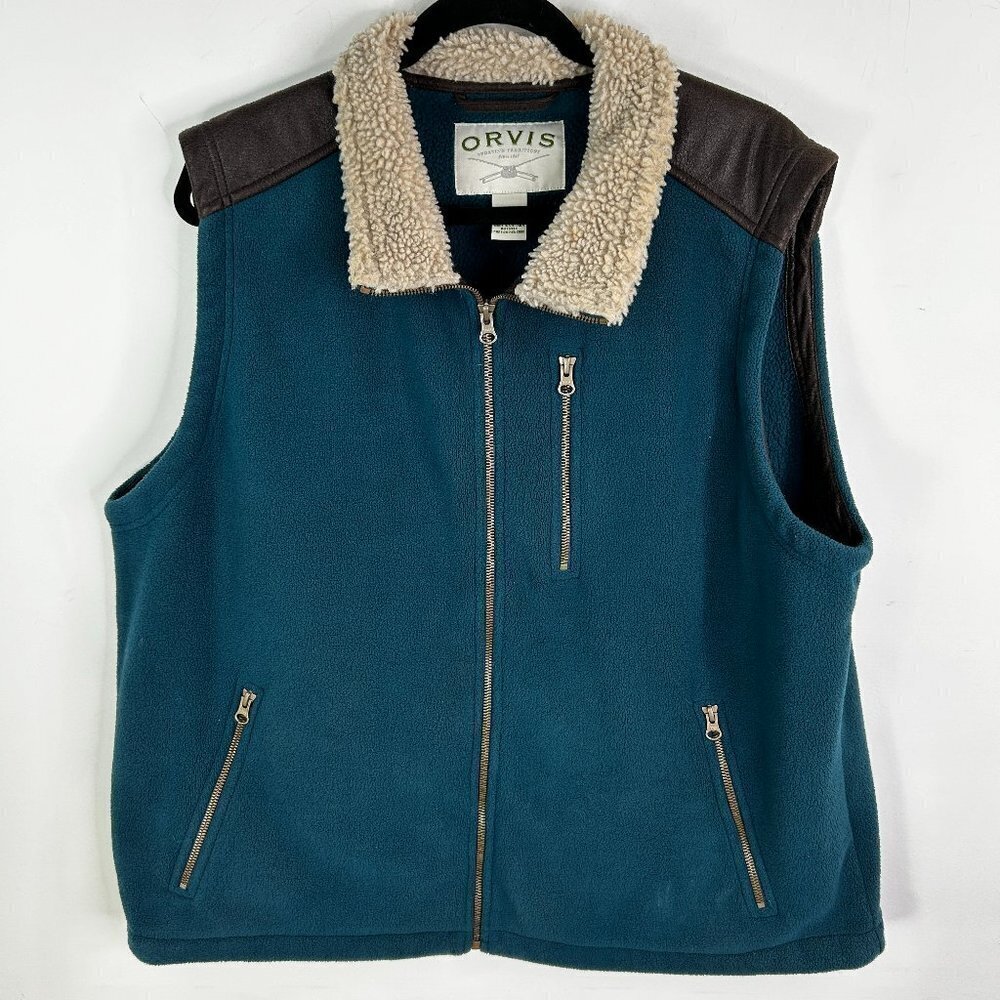 Orvis Men's Blue and Brown Sporting Traditions Zipper Vest Size L